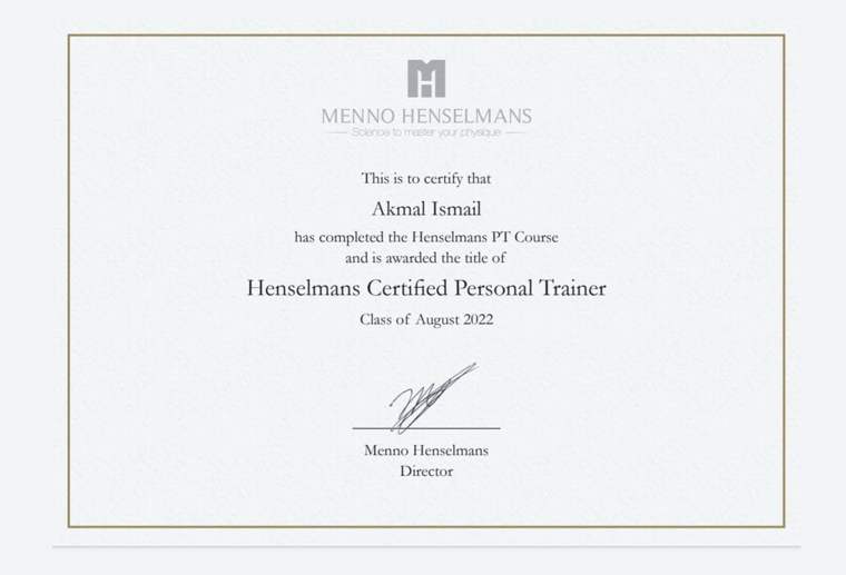 Sijil Henselmans Certified Personal Trainer